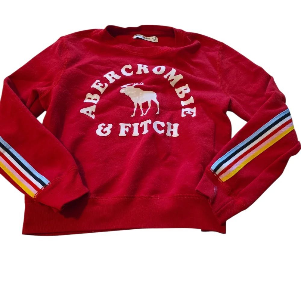 Abercrombie & Fitch Red Sweatshirt with Striped Sleeves Size 9/10